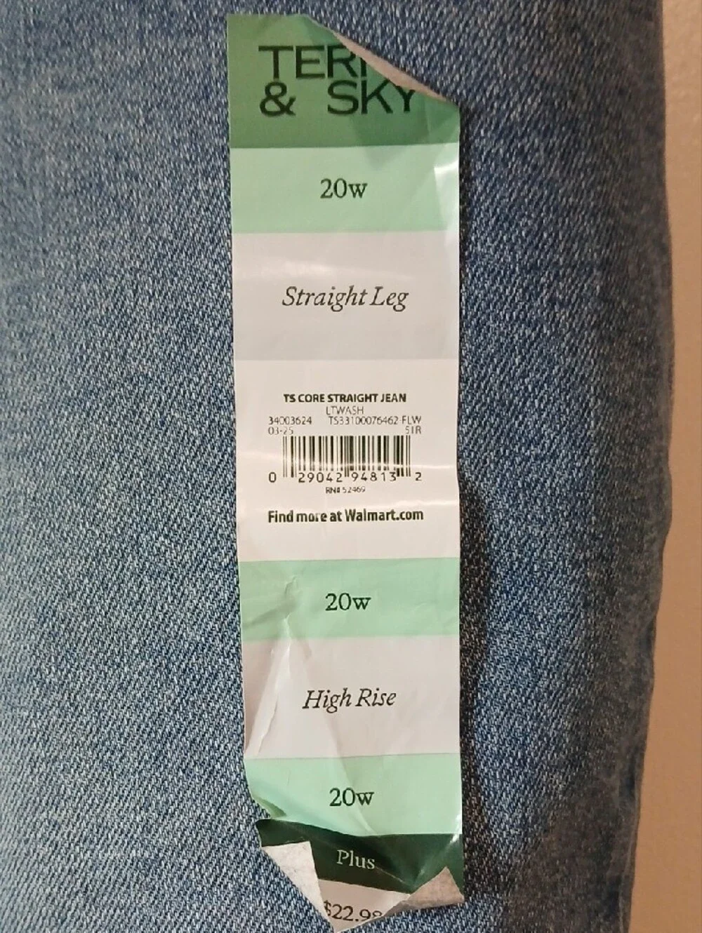 Terra & Sky 20W Light Blue Straight Leg Women's Jeans - Picture 4 of 14